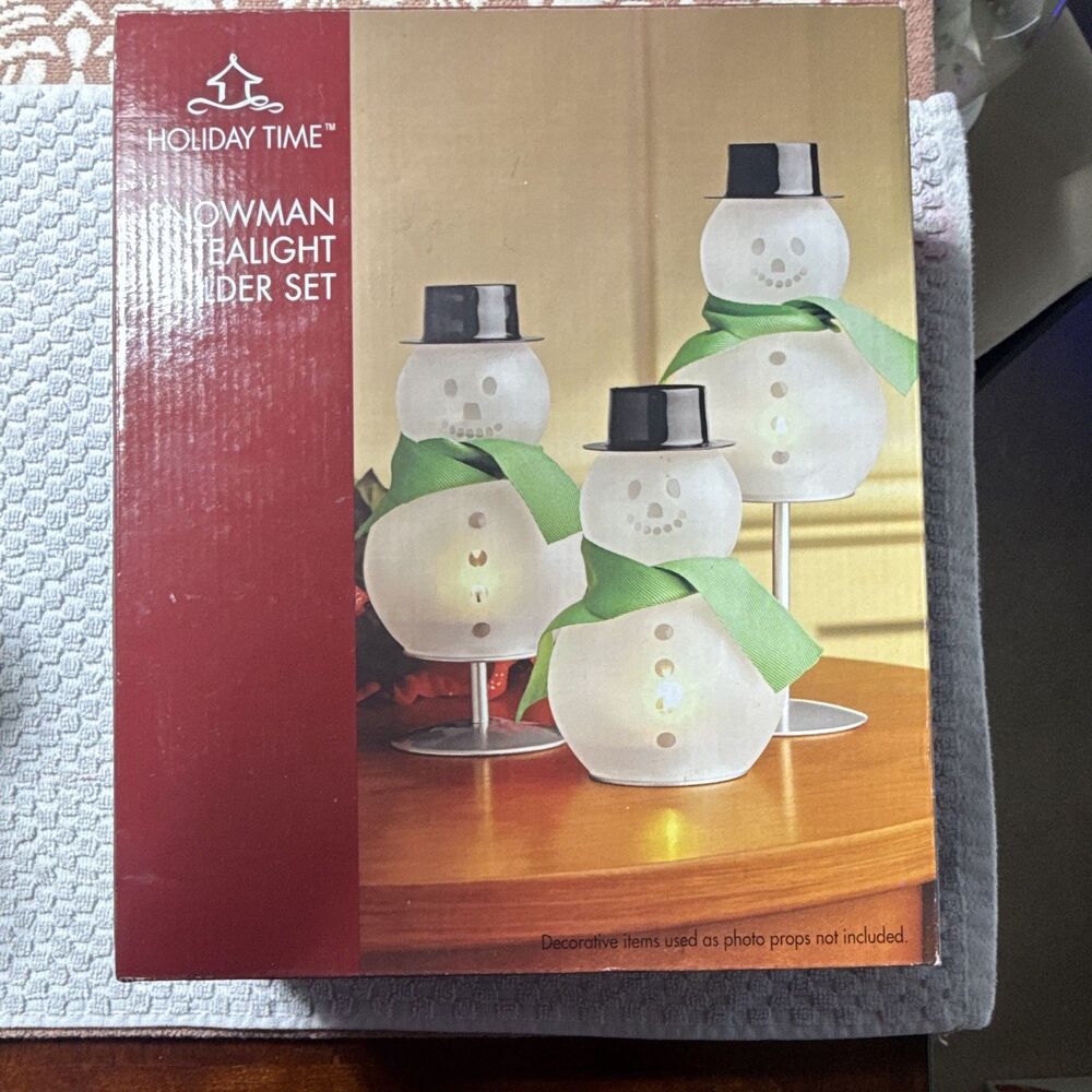 Christmas Decor Snowman Light Candle Holder Set of 3 Holiday
